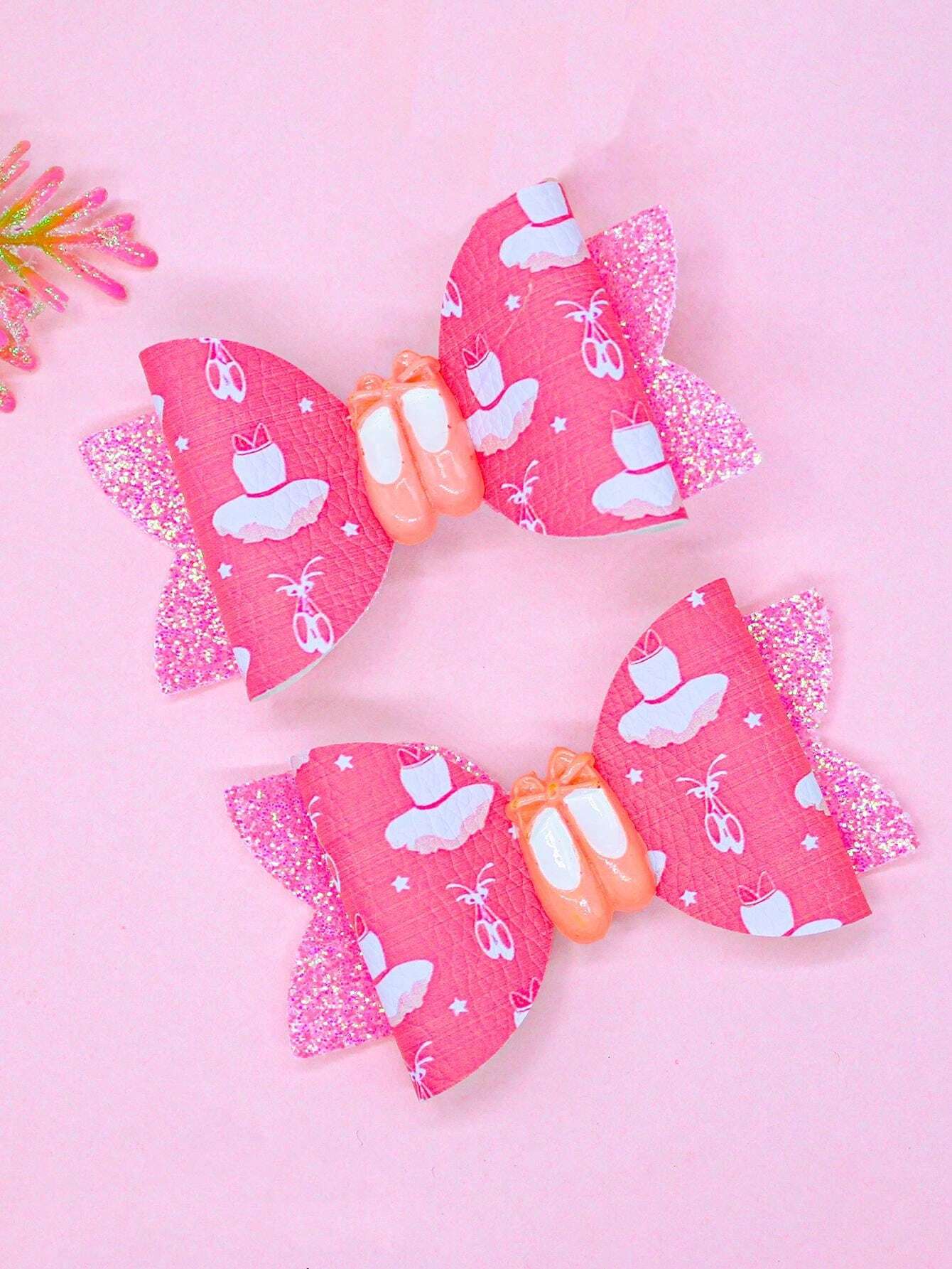 2pcs Lovely Ballet Dancer Hair Bows Glitter Performance Hair Clips For