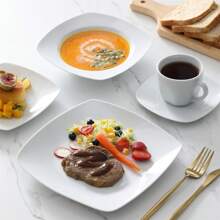 MALACASA 30-Piece Dinner Set Ivory White Porcelain Dinnerware Set with 6-Piece Cups 6-Piece Saucers 6-Piece Dessert Plates 6-Piece Soup Plates and 6-Piece Dinner Plates, Service for 6 - Hellgrau - Übersicht 3