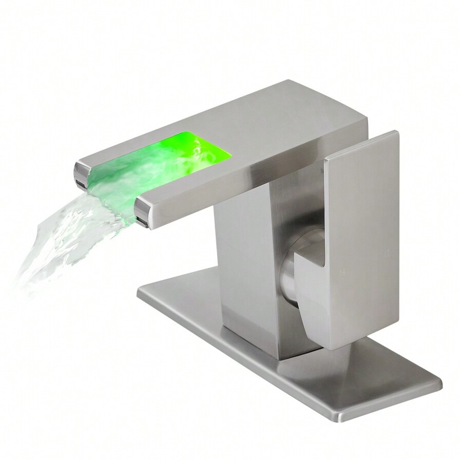 Bathroom Sink Faucet LED Light 3 Colors Changing Waterfall Glass Spout