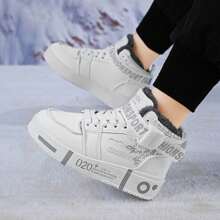 男士冬季休闲运动鞋，青少年中帮印花时尚白鞋 - 白色 - 查看 5