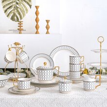 15 Pieces Elegant Ceramic Tea Service Set For 4,Tea Cup Set With Teapot, Sugar Bowl, Creamer Pitcher And Gifts Box, For Home Afternoon Tea Leisure.