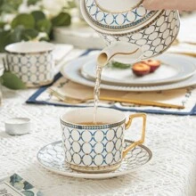 15 Pieces Elegant Ceramic Tea Service Set For 4,Tea Cup Set With Teapot, Sugar Bowl, Creamer Pitcher And Gifts Box, For Home Afternoon Tea Leisure.