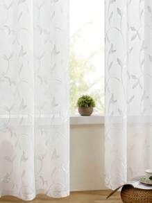 1 件白色窗帘，带孔眼设计，半透明薄纱花卉刺绣窗帘，适用于卧室、客厅、阳台、小屋、农舍 - 白色 - 查看 3