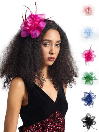 1 件女士迷人茶会帽头带德比婚礼教堂新娘鸡尾酒羽毛发夹，小帽子，迷你迷人帽，迷你高顶礼帽，迷你帽