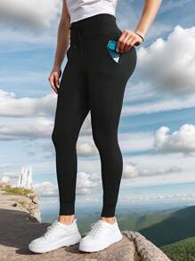 Antrenament de vară 1 buc Pantaloni skinny cu șnur pentru femei, cu talie înaltă, dungi laterale, potriviti pentru ocazional zilnic, fitness și sport