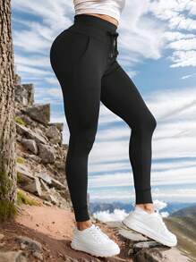 Antrenament de vară 1 buc Pantaloni skinny cu șnur pentru femei, cu talie înaltă, dungi laterale, potriviti pentru ocazional zilnic, fitness și sport