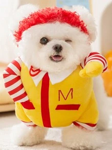 1套服装+帽子搞怪风格狗狗/猫咪可以穿的衣服万圣节搞怪头像秋冬宠物服装万圣节万圣节服装 - 黃色 - 查看 4