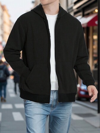 1 قطعة جاكيت هودي بقصة صديق الرجال، أحادي اللون، كاجوال طويل الأكمام، جاكيت رياضية لياقة بدنية، للربيع/الخريف