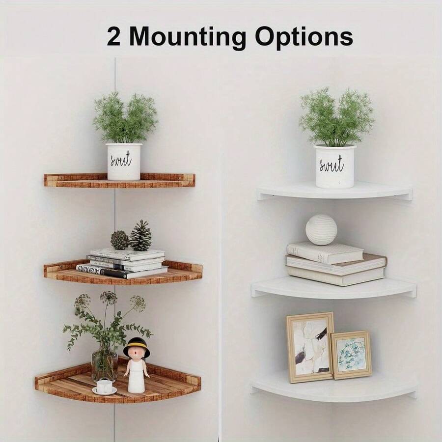Corner Shelf Set 3Piece Floating Wall Shelves Made Of Solid Pine Wood
