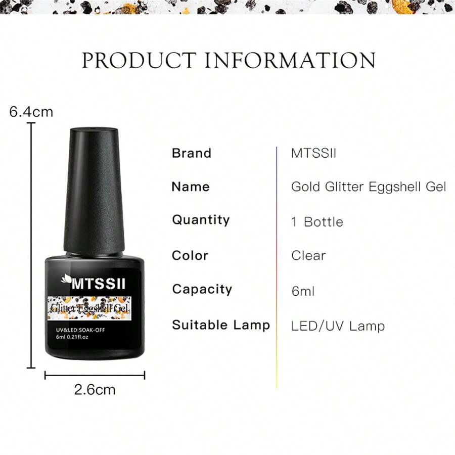 7Ml Gold Glitter Eggshell Gel Nail Polish, Semi Permanent Varnish Soak