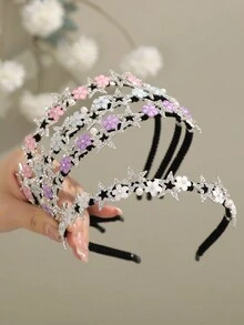 1 件水钻和珍珠花星头带，适合日常、旅行、摄影服装配饰 - 彩色 - 查看 1