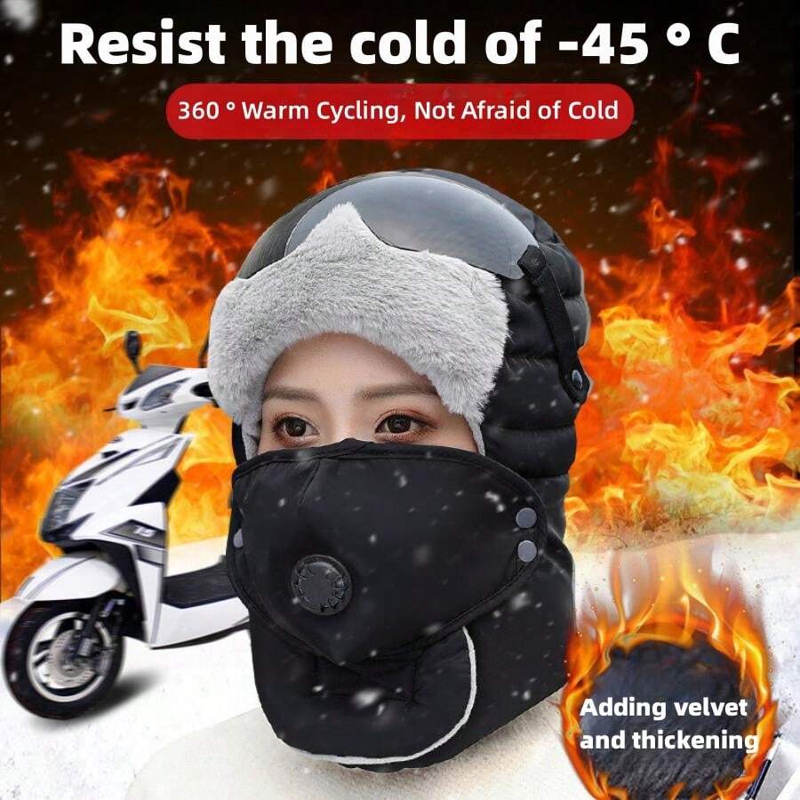 Mũ trùm tai chống gió mùa đông & mặt nạ chống bụi Unisex, mũ cách nhiệt dày ấm áp