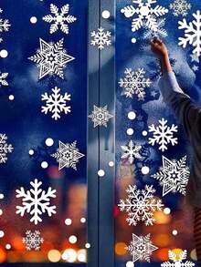 白色雪花窗户装饰贴纸、圣诞窗户贴纸、雪花窗户贴花静电窗户贴纸、银色闪光雪花贴纸、静电可移除玻璃墙贴、雪花贴纸、冬季仙境装饰、圣诞装饰、窗户装饰饰品、圣诞派对用品感恩节派对装饰 - 彩色 - 查看 9