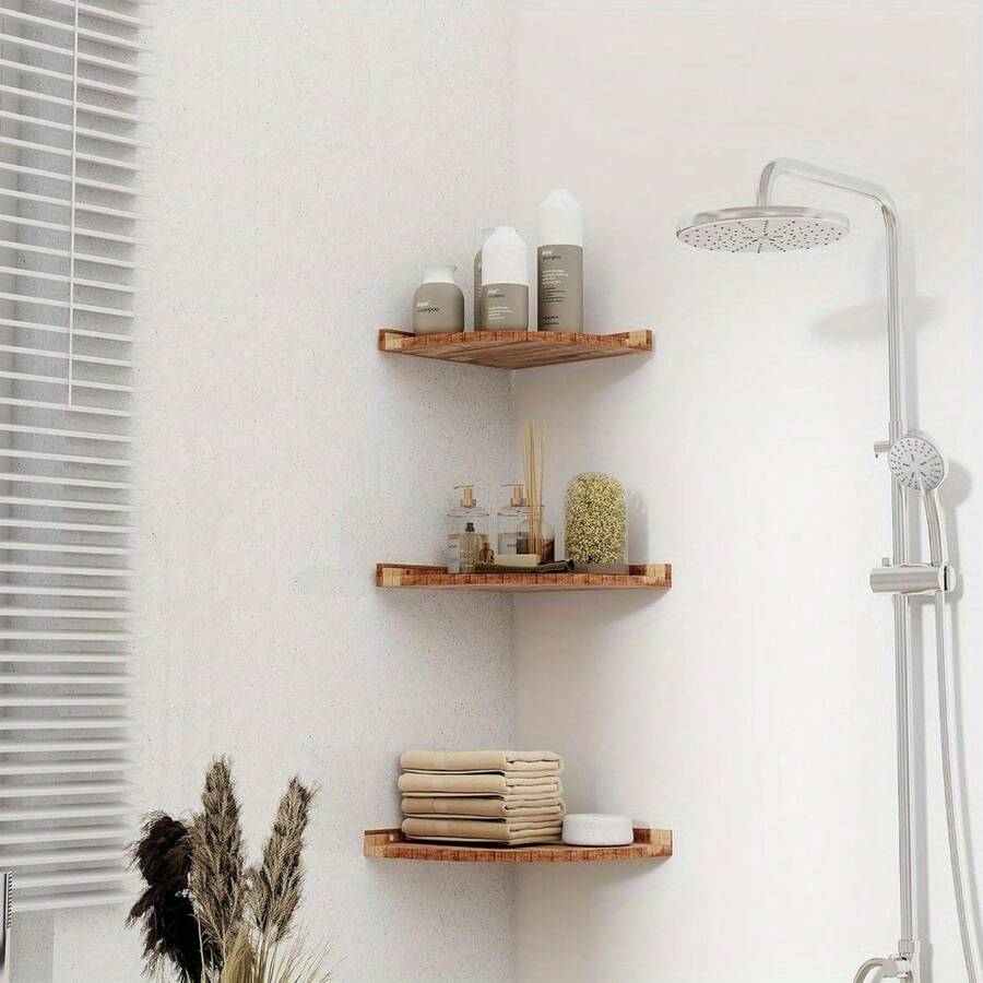 Corner Shelf Set 3Piece Floating Wall Shelves Made Of Solid Pine Wood