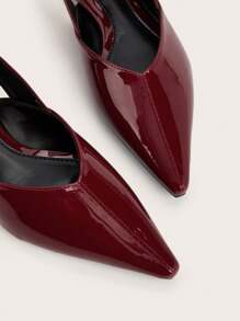 French Style Burgundy Leather Pointed Toe Buckle Decor Flat Mules