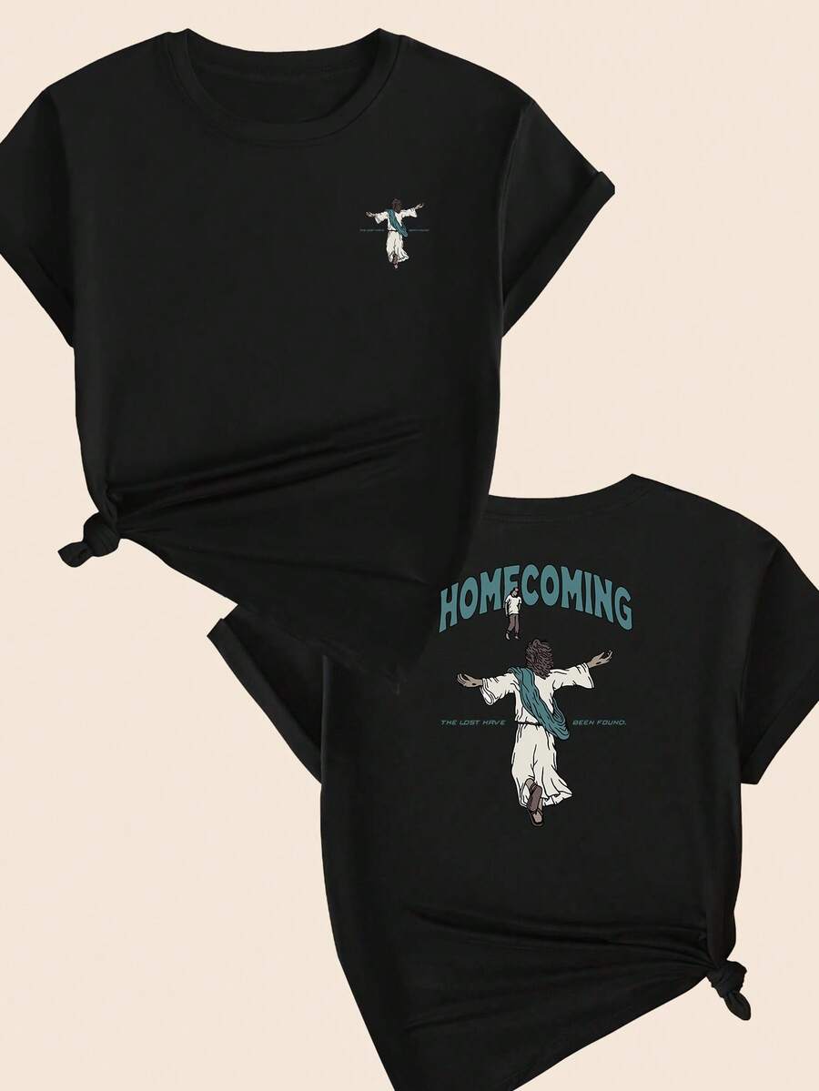 Homecoming Jesus Babylook Short Sleeve Comfort Cotton Casual Printed T-Shirt - Vì vậy - Xem 1
