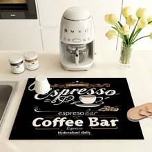 1pc Home Decor, Coffee Machine Water Absorption Mat, Counter Tableware Drying Pad, Diatomite Kitchen Dining Mat, Coffee Print Dish Drying Mat, Washable Anti-Slip Drainage Mat, Suitable For Kitchen Coffee Bar