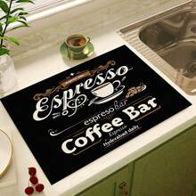 1pc Home Decor, Coffee Machine Water Absorption Mat, Counter Tableware Drying Pad, Diatomite Kitchen Dining Mat, Coffee Print Dish Drying Mat, Washable Anti-Slip Drainage Mat, Suitable For Kitchen Coffee Bar