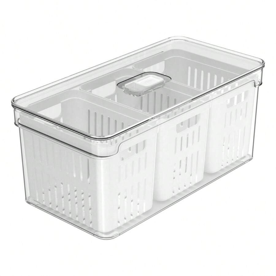 Clear Fresh Refrigerator Organizer With 3 Baskets 5L Kitchen Food Storage OR - Colorless - không màu - Xem 1