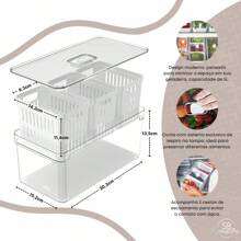 Clear Fresh Refrigerator Organizer With 3 Baskets 5L Kitchen Food Storage OR - Colorless - không màu - Xem 3
