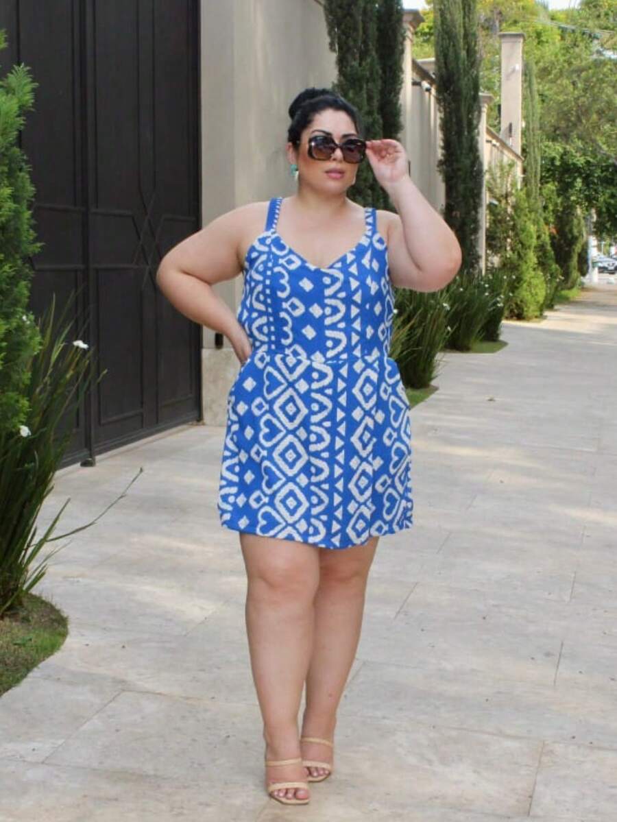 Women's Plus Size Jumpsuit Short Skirt With Printed Lining Summer - 顏色15 - 查看 1
