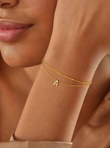 2 件/套优雅字母金链手链，A-Z 精选，女士珠宝礼物（珠子数量随机，固定长度）