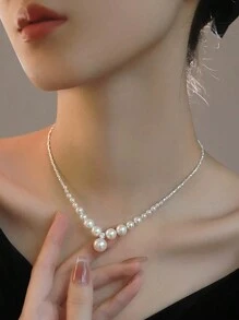 1 件 S925 纯银简约创意碎银设计珍珠项链，高品质珠宝，防过敏，礼盒套装，适合女朋友生日或周年纪念 - 銀色 - 查看 4