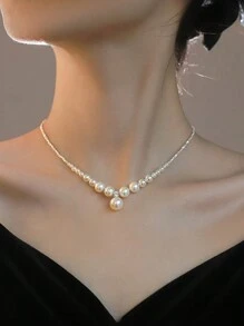 1 件 S925 纯银简约创意碎银设计珍珠项链，高品质珠宝，防过敏，礼盒套装，适合女朋友生日或周年纪念 - 銀色 - 查看 6