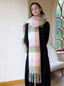 1 szt. damski szalik w kratę z poliestru tęczowego, uniwersalne zastosowanie, gruby i miękki ciepły szalik na wyjścia, dojazdy do pracy, jesień i zima