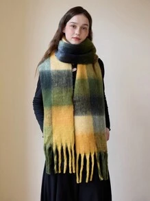 1 szt. damski szalik w kratę z poliestru tęczowego, uniwersalne zastosowanie, gruby i miękki ciepły szalik na wyjścia, dojazdy do pracy, jesień i zima