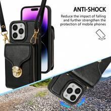 钱包式手机壳适用于 iPhone 16/15/14/13/12/11 斜挎皮革手机壳，配有信用卡夹和肩带纽扣，翻盖 PU 支架手机壳，防震保护壳，适用于圣诞节、生日、新年礼物、冬季、送给家人、朋友、生日、女朋友、男朋友的礼物 - 黑色 - 查看 2