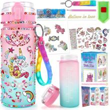 美人鱼水瓶装饰套装、适合 3-4-10 岁女孩的艺术和手工艺品 DIY 玩具、美人鱼/独角兽玩具、绘画工艺品、适合 6-12 岁幼儿女孩的趣味艺术和手工艺品套装、生日圣诞礼物、返校用品、随机颜色 - 多色 - 查看 11