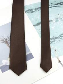 ZONFAZ 1pc Men Mocha Brown Smooth Glossy Texture 2" Ultra Slim Necktie, Suitable For Weddings, Christmas Parties, Thanksgiving, Gatherings, Parties And Daily Wear Men Necktie - Mocha Brown - View 7