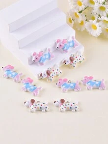 10 件混合风格狗树脂饰品吊坠，适合女士 DIY 珠宝制作 - 彩色 - 查看 6