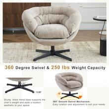 Anwick 360° Swivel Accent Chair, Comfy Reading Chair With Removable Upholstered, Round Swivel Chair With Metal Base, Club Chair For Living Room, Bedroom, Office - Nâu nhạt - Xem 1