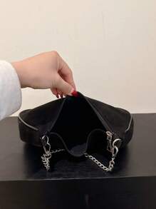 Autumn/Winter Retro Suede Shoulder Bag With Chain, Newest Fashionable Suede Bag For Women, Perfectly Matching With Fall Outfits Women - Black - View 5