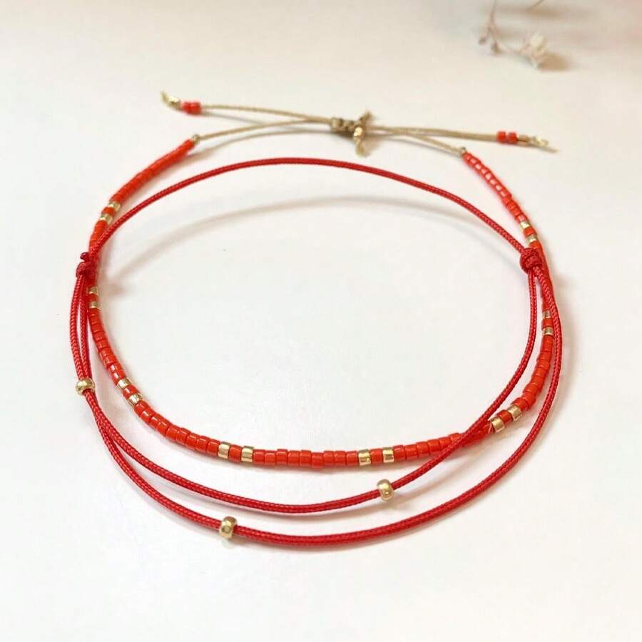 3pcs/Set Women's Bracelet And Anklet Set, Bohemian Style Colorful Glass