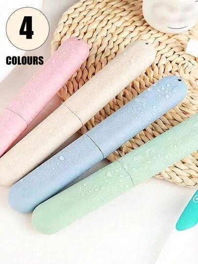 4 pièces/set Étui à brosse à dents, support de brosse à dents portable mixte, fournitures d'hygiène bucco-dentaire pour l'extérieur, couleur aléatoire, étui de brosse à dents de voyage, housse de brosse à dents de voyage randonnée camping, étui de protection, convient pour les voyages extérieurs et le stockage dans la salle de bain à la maison, indispensable de voyage, fournitures scolaires, indispensable pour les vacances, accessoires de vacances, mini parfum pour dames, eau de cologne pour hommes, flacon de parfum de plage