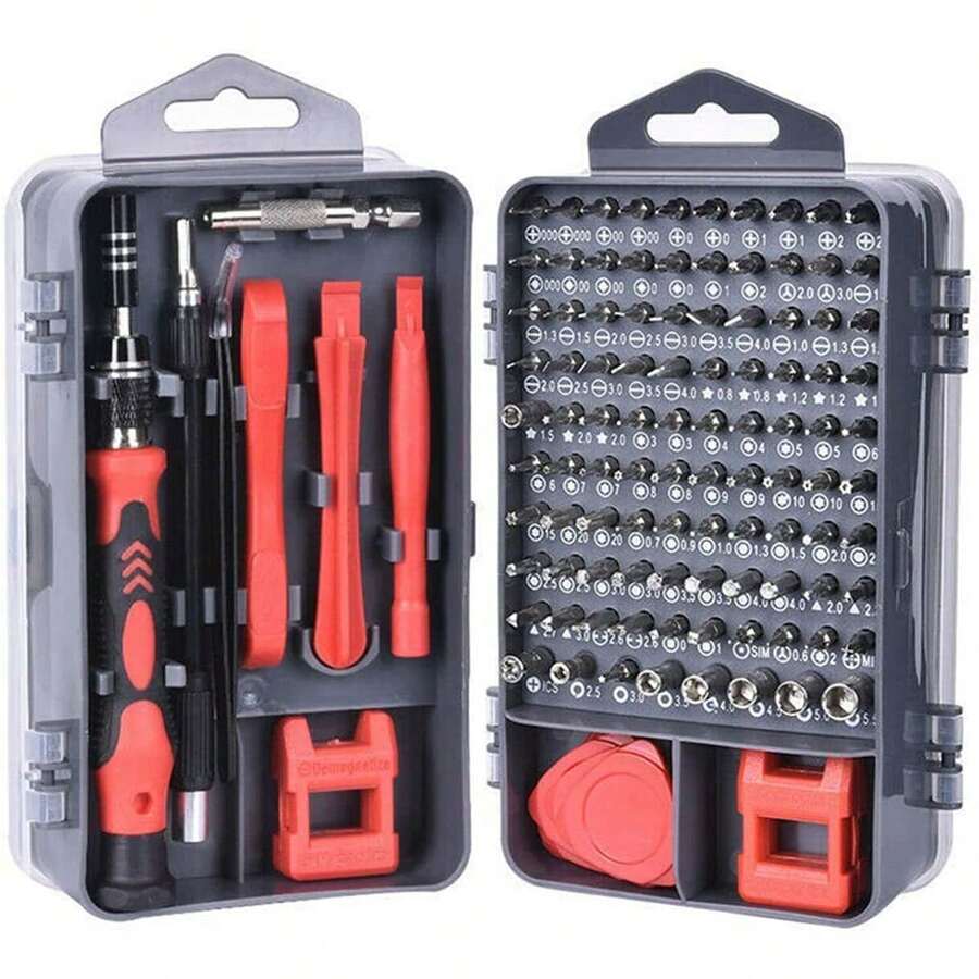 Precision Mechanic Tool Set Mini Screwdriver, 122 In 1 Mobile Phone Repair Tool Set For PC Computer Laptop Tablet Toy Watches Camera Glasses - Black Red - View 1