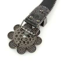 女士 Y2K 水钻装饰腰带，花朵扣合金可调节朋克腰带，带大水钻装饰，情人节、情人节、秋季、万圣节