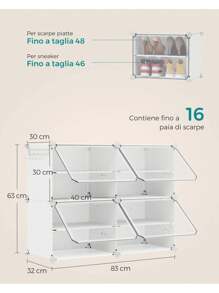 SONGMICS Scarpiera, Scaffale Portaoggetti Modulare a 4 Scomparti, Scarpiera da Ingresso Salvaspazio con Divisorio Regolabile e Sportello, Scomparto di 30 x 40 x 30 cm, Bianco - Bianco - Visualizzare 6
