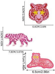 1 Set Of 3/6pcs Pink Leopard Lion Embroidery Patches Polyester Badge DIY Clothing Iron On Patches Sew Accessory Cloth Stickers Suitable For Backpacks, Jeans, Jackets, T-Shirts, Hats, Dresses, Etc - Multicolor - View 7