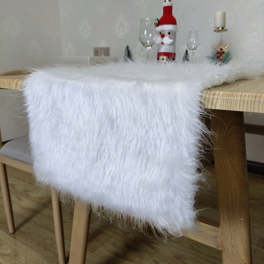 1 tấm khăn trải bàn lông trắng, trang trí lò sưởi, phông nền chụp ảnh cho Giáng sinh, đám cưới, sử dụng tại nhà vào mùa đông - trắng - Xem 1