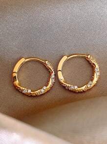 1 Cặp Hoa tai tròn Zirconia độc đáo, Hoa tai vòng vàng cao cấp tối giản, Thích hợp cho đám cưới, tiệc tùng, lễ hội âm nhạc, ngày lễ - Nhiều màu - Xem 9