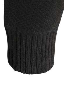 Men's Winter Clothing With Velvet Sweater Cardigan Solid Color Stand Up Collar Knitted Sweater Black Jacket - 黑色 - 查看 2