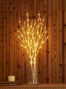 1 árbol de abedul decorativo con luz de 20 LED a batería, para interior, bodas, fiestas, decoración del hogar y feriados, con ramas artificiales simuladas - Blanco - Ver 8