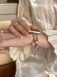 1pc Compatible With Apple Watch Bracelet Apple WatchBand Women's Exquisite Pendant Bracelet Gold Compatible With Apple Watch Strap 38/40/41/42/44/45/46/49mm Ultra 2/1 Marine Metal Bracelet With Pink Starfish, Pearl Conch And Shell Pendant Bohemian Holiday Style Creative Dopamine Color System Is Suitable For Apple Watch Series 9/8/7/6/5/SE4/3/2/1. Apple Watchband Accessories