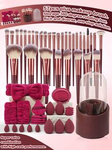 (Wine Red)15/18/20/22/25/30/32PCS Makeup Brush Set Includes Powder Brush,Highlight Brush,Nose Shadow Brush,Detail Brush,Outline Brush,Eyelash Brush,Foundation Make-Up Brush,Facial Brush,Concealer Brush,Eye Shadow Brush Set, Eyelash Curling Brush+5PCS Makeup Sponges For Liquid Makeup+5PCS Mini Makeup Sponges For Liquid Makeup+5PCS Triangle Powder Puffs For Loose Powder - 酒紅色 - 查看 18