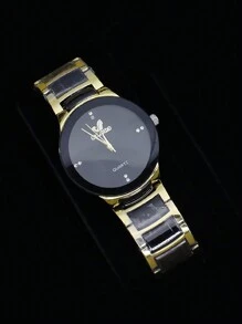 1 件女士时尚石英手表，配有水钻装饰钢表带，休闲商务风格 - 黑色 - 查看 5