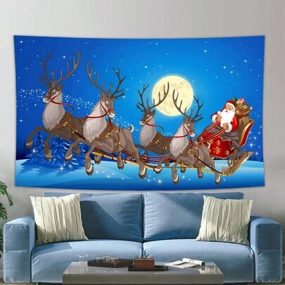 1pc, Santa Claus And Reindeer Flag,Bedroom, Living Room, Wall Decor, Modern Polyester Flag, For Room Living Bedroom Decoration,Christmas Gift,Holiday Gifts